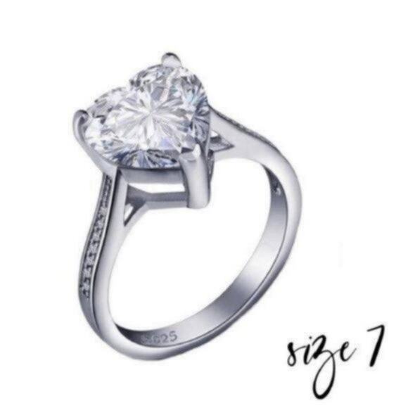 4 Carat Diamond Sterling Silver Heart Solitaire Ring Size 7 - Picture 6 of 11